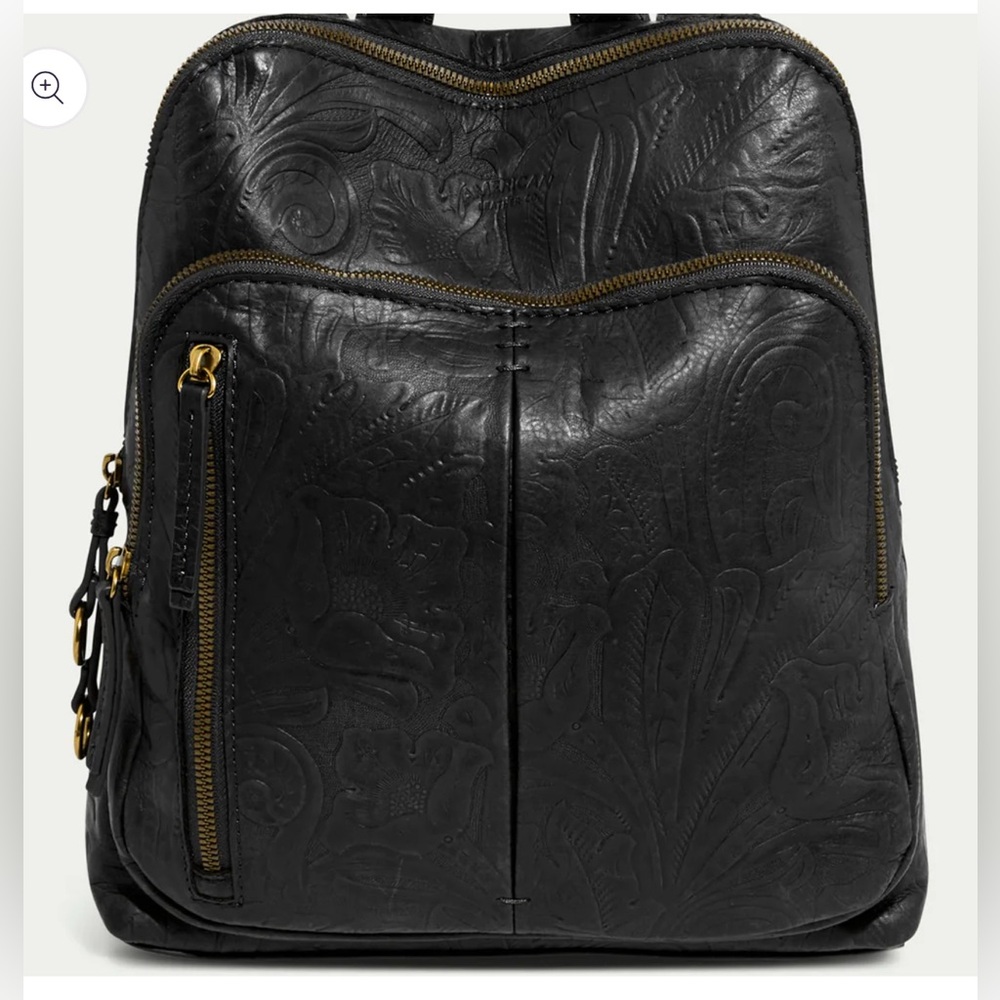 Black Embossed Leather Backpack